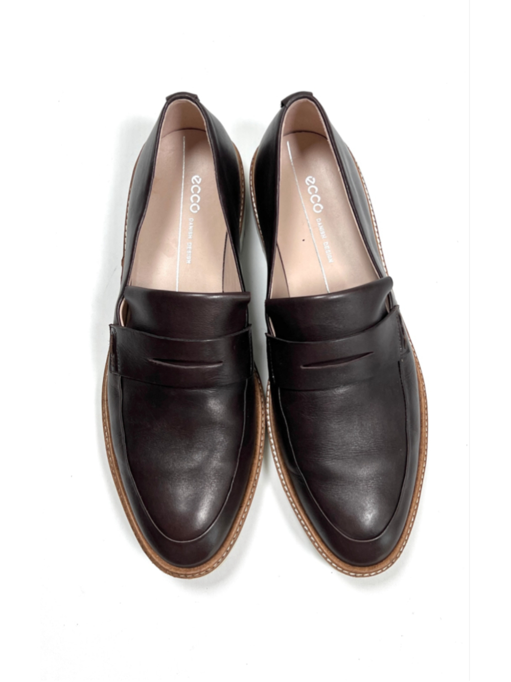 Ecco Womans Loafers Brown White Leather Size 9 Casual